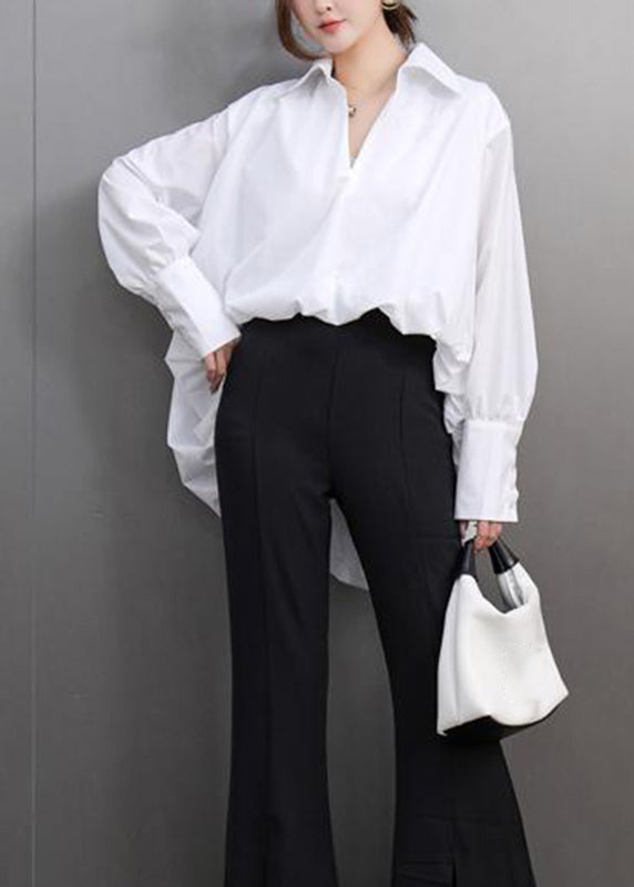 Simple White Peter Pan Collar Low High Design Shirts Spring