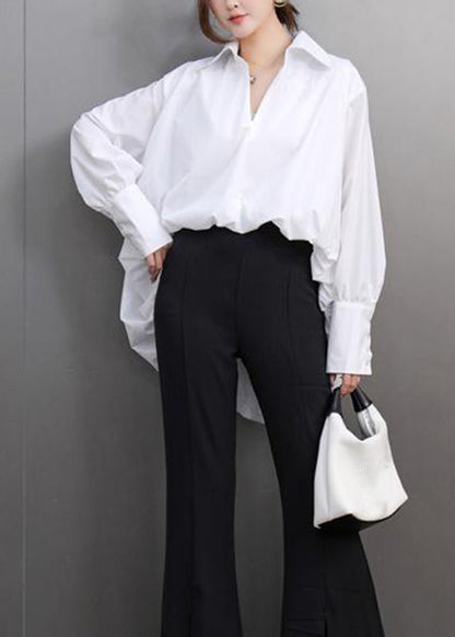 Simple White Peter Pan Collar Low High Design Shirts Spring
