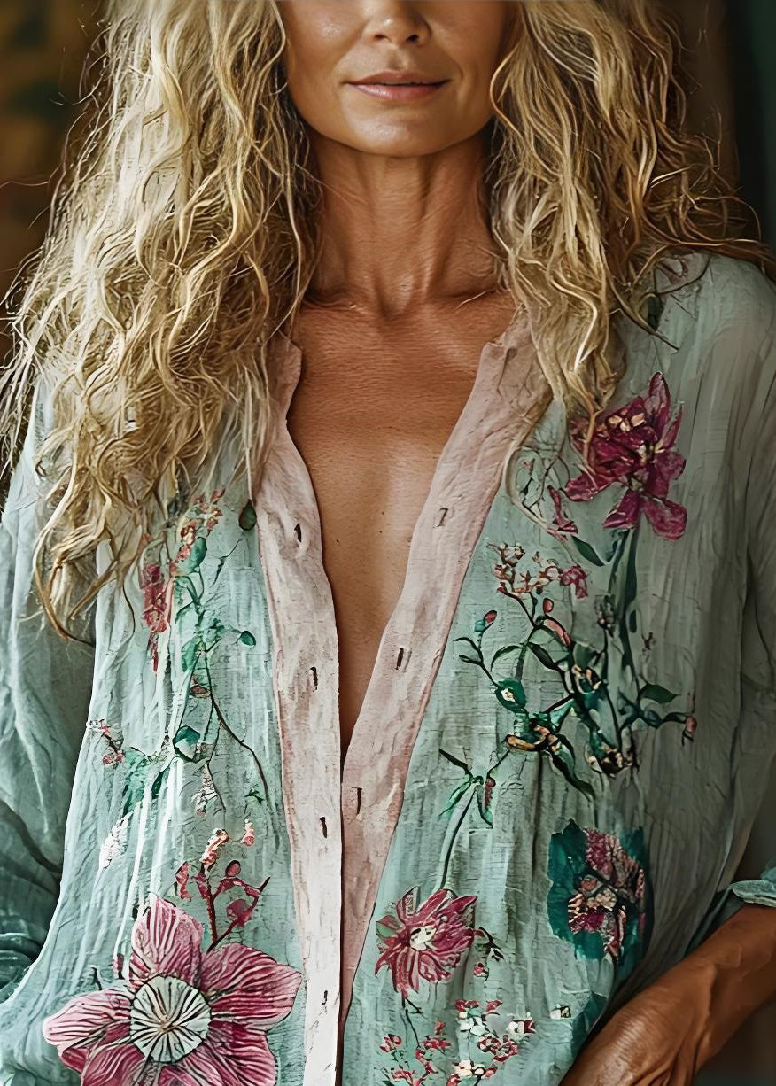 Button Print Cotton Shirts Top Spring