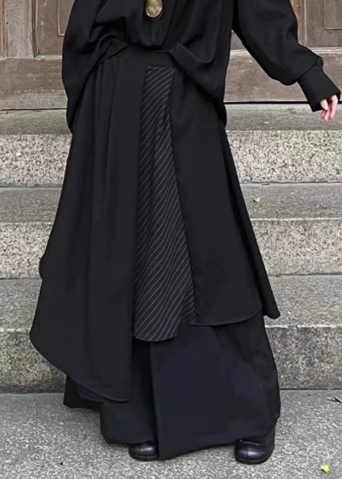 Loose Black Asymmetrical High Waist Wide Leg Pants Summer