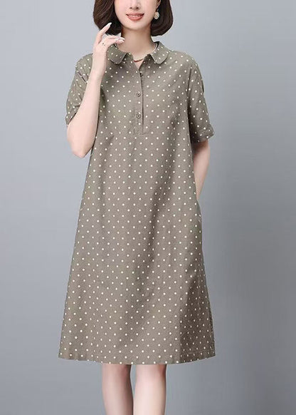 Khaki Peter Pan Collar Dot Print Work Dress Summer