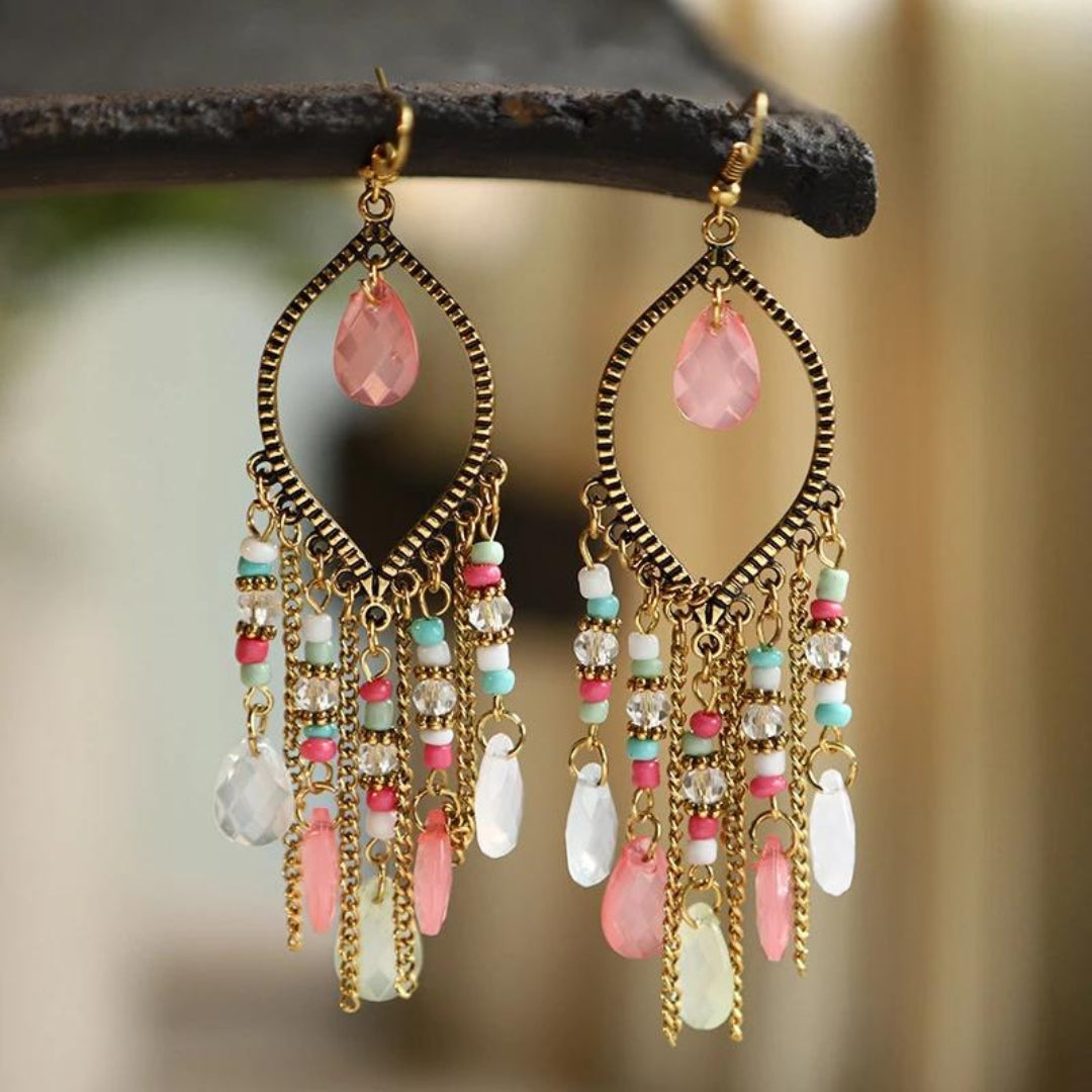 Pink Zirconia Mandala Dangling Earrings
