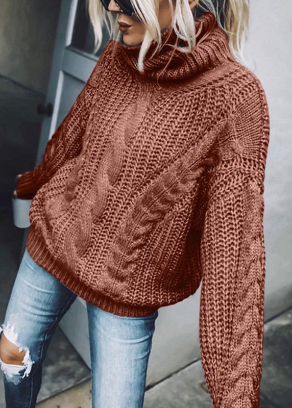 Blue Turtleneck Thick Cable Knit Sweaters Spring