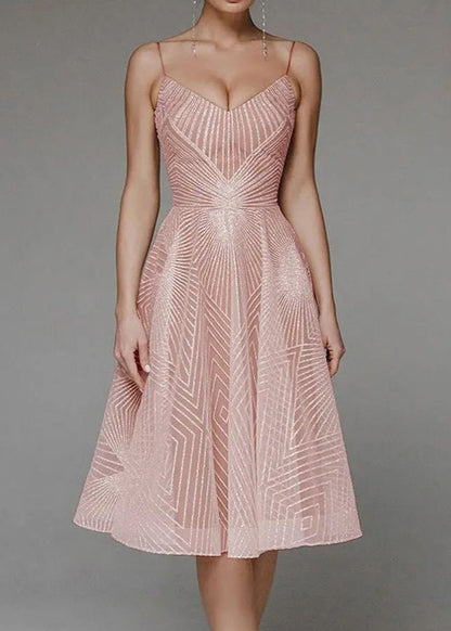 Art Beige Embroidered Spaghetti Strap Dress Summer