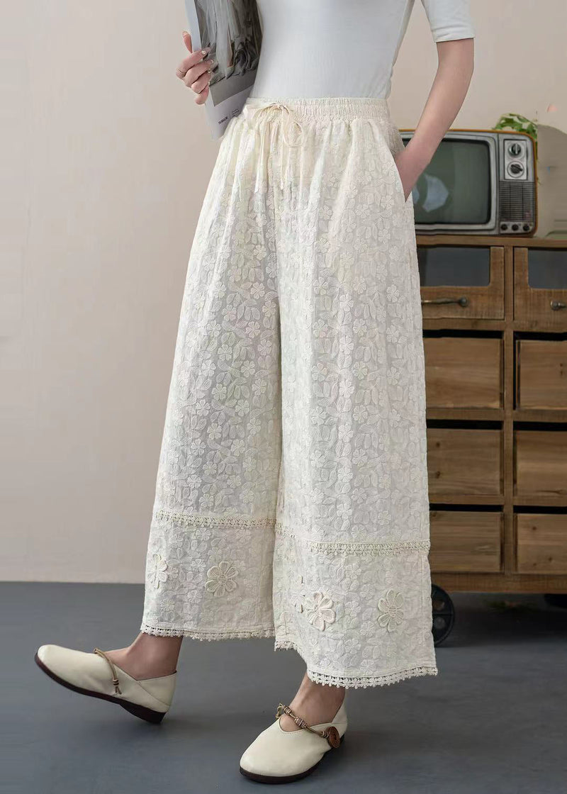 Diy White Embroidered Cotton Crop Pants Trousers Summer