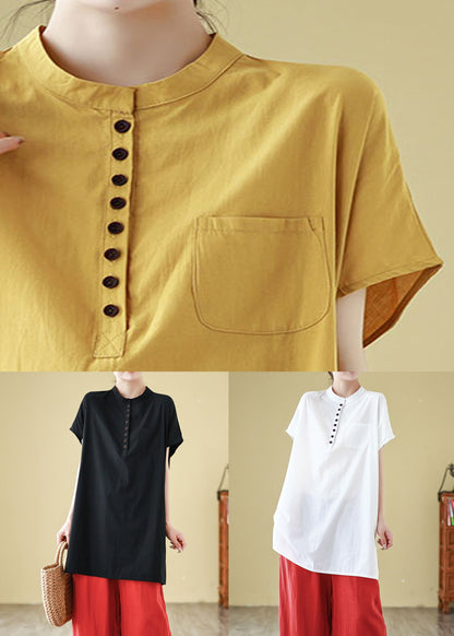 White Button Cotton Summer T Shirt O Neck