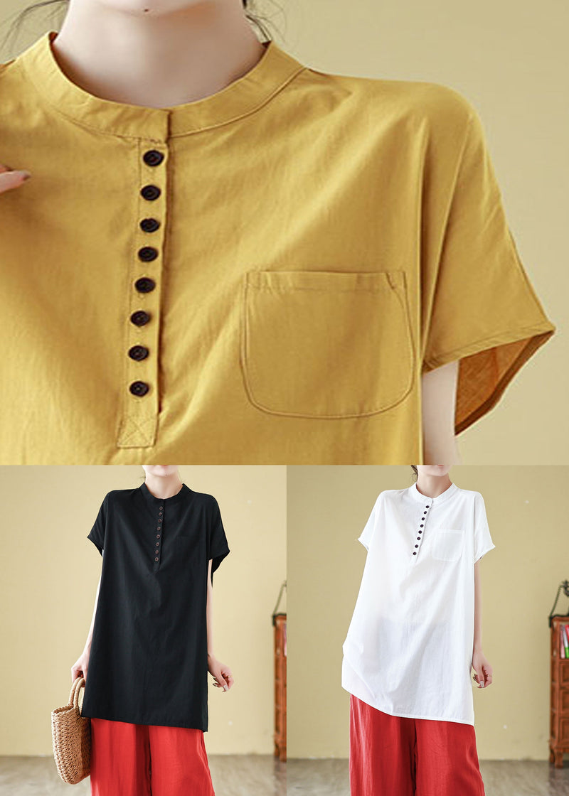 White Button Cotton Summer T Shirt O Neck