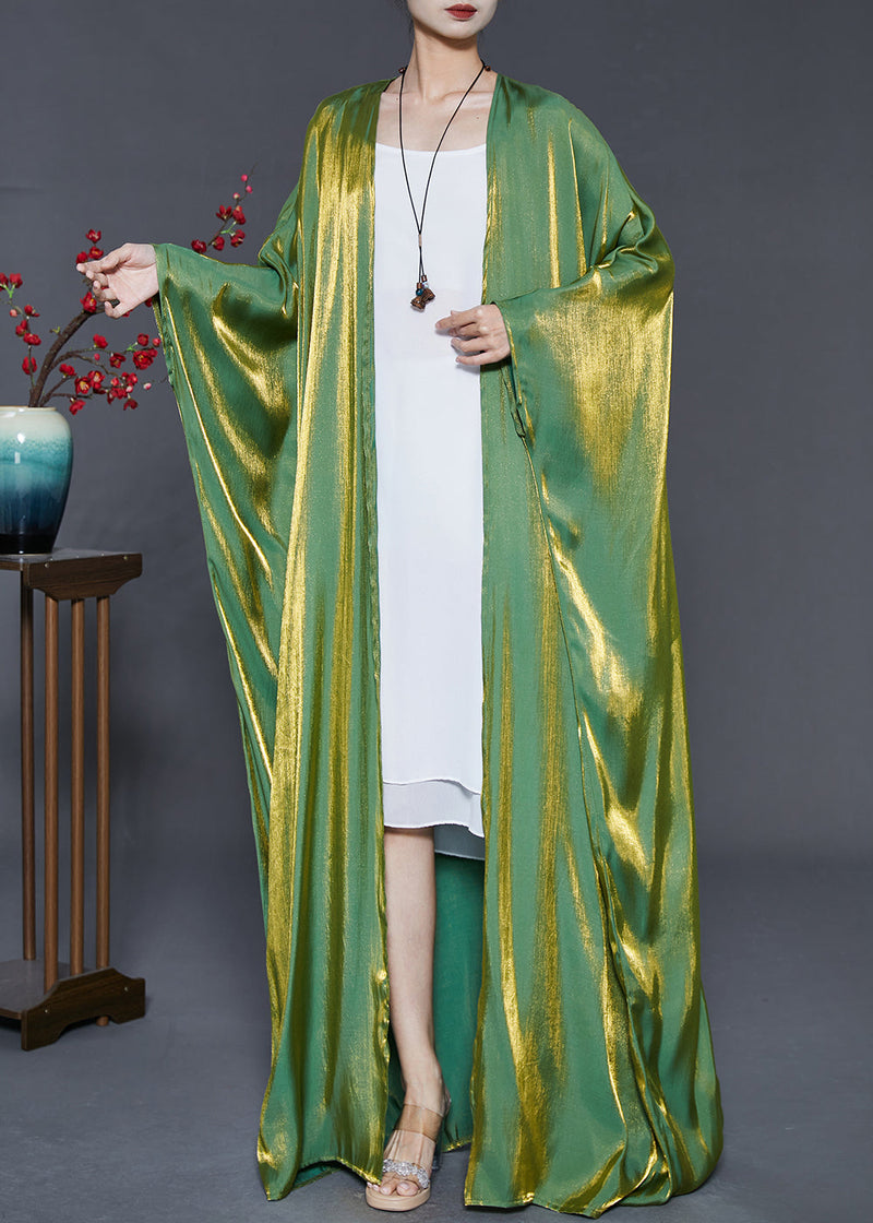 French Lake Green Oversized Silk Cardigans Batwing Sleeve