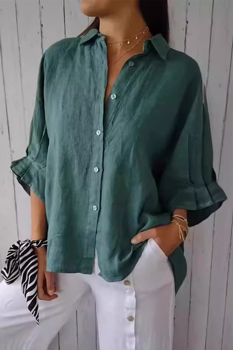 Frenulum Buttons Slit Turndown Collar Tops