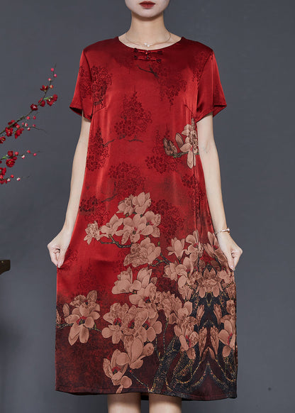 Mulberry Print Silk Oriental Dresses Summer