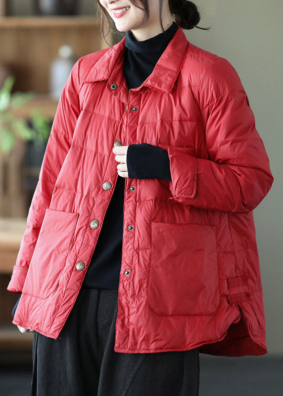 Khaki Button Loose Low High Design Winter Down Coats