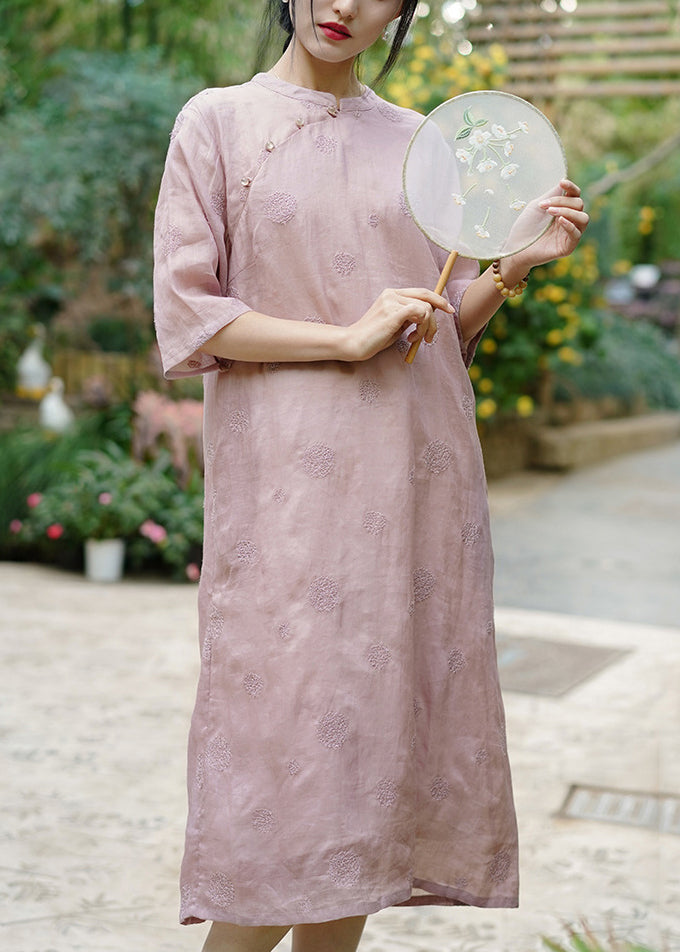 Original Design White Embroideried Linen Long Dresses Summer