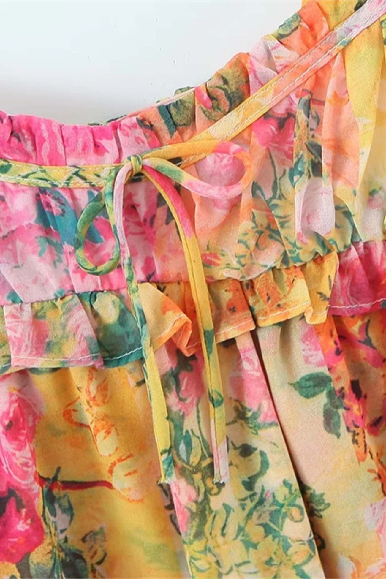 Ruffled Printed Irregular Mini Dress