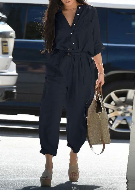 Pink Peter Pan Collar Pockets Tunic Jumpsuit Fall
