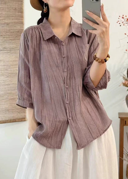 Pink Oversized Wrinkled Cotton Shirt Top Bracelet Sleeve