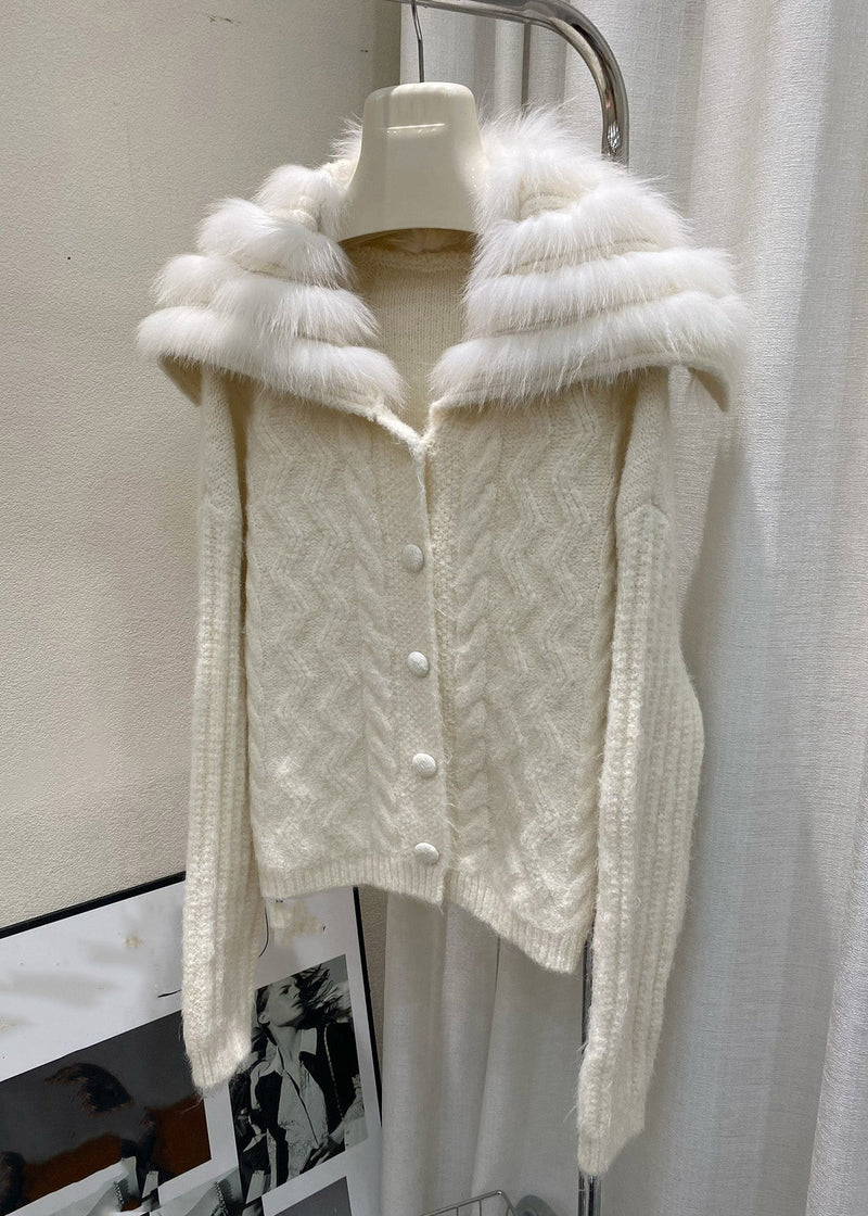 Italian Brown Sailor Collar Zippered Cotton Knit Cardigan Winter