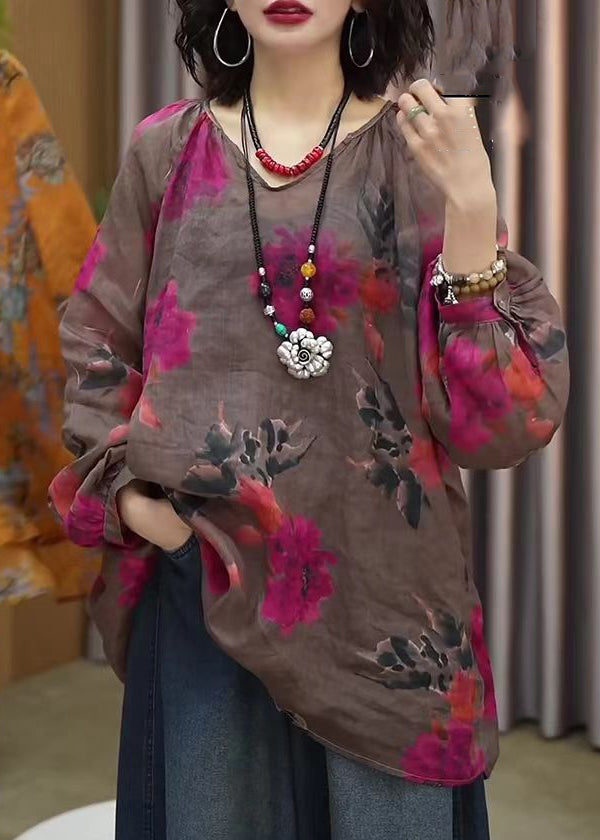 Brown Print T Shirts Long Sleeve