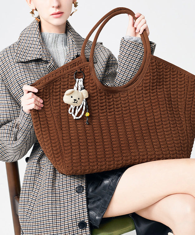 Classy Coffee Durable Large Capacity Knit Tote Handbag