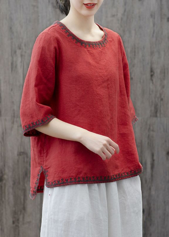 Yellow O Neck Embroideried Patchwork Cotton T Shirts Summer