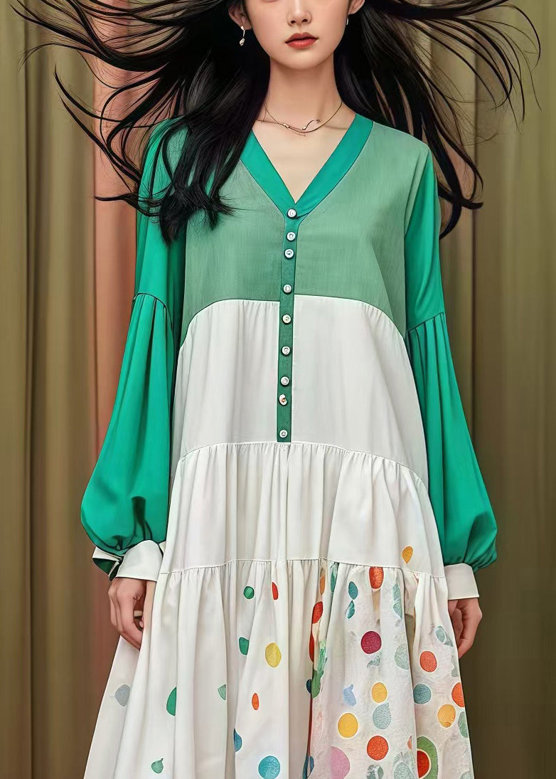 Colorblock Oversized Patchwork Cotton Holiday Dress Fall