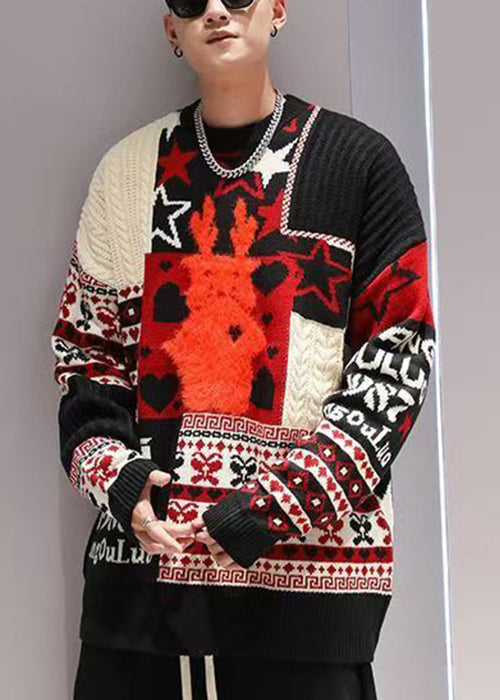 Jacquard Red Original Design Thick Cotton Knit Sweater Winter