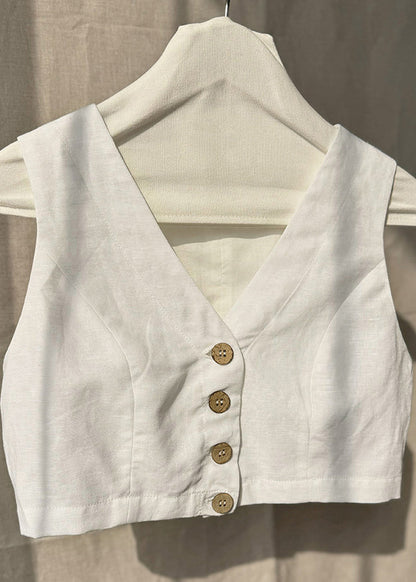 Minimally White Crop Top V-neck Tank With Exposed Navel