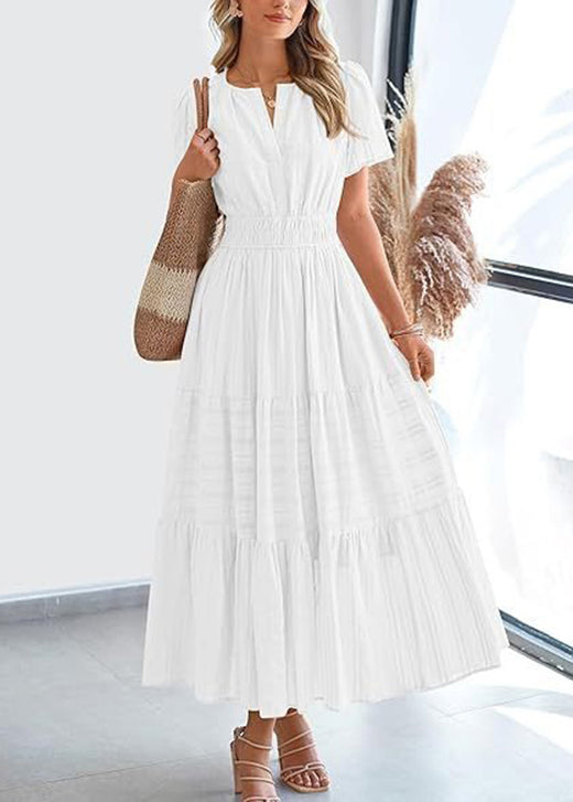 Pink O Neck Wrinkled Patchwork Cotton Dress Summer