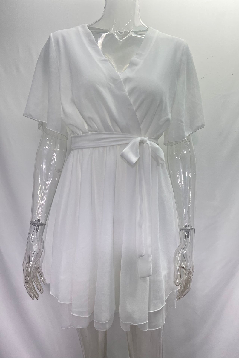 Color Lace Up Ruffle V Neck a Line Dresses(3 Colors)