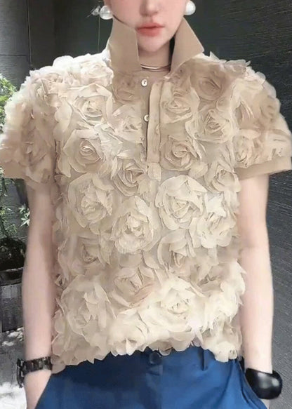 Fine Khaki Stereoscopic Chiffon Tops Summer