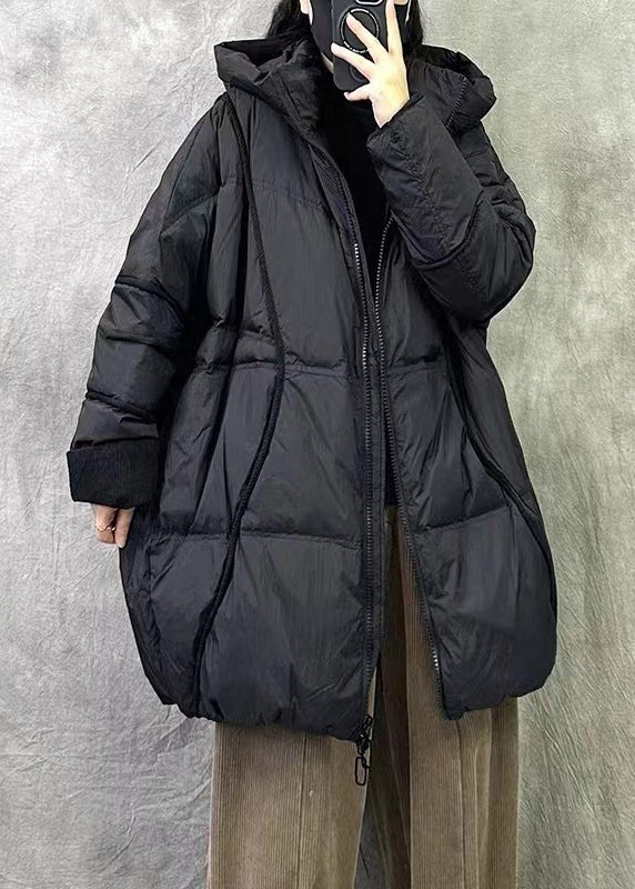 Loose Orange Hooded Zippered Duck Down Puffer Coat Winter