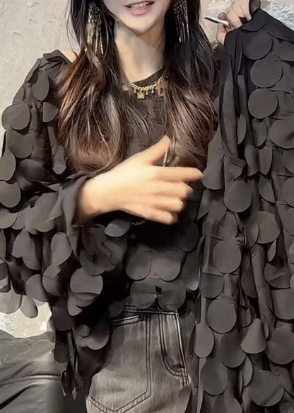 Black Oversized Chiffon Top Spring