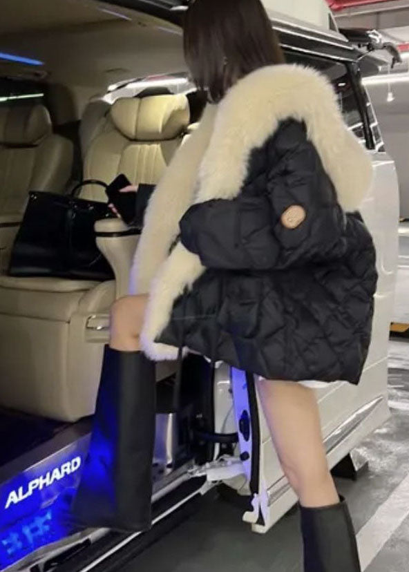 Green Fur Collar Oversized Duck Down Puffers Jackets Winter