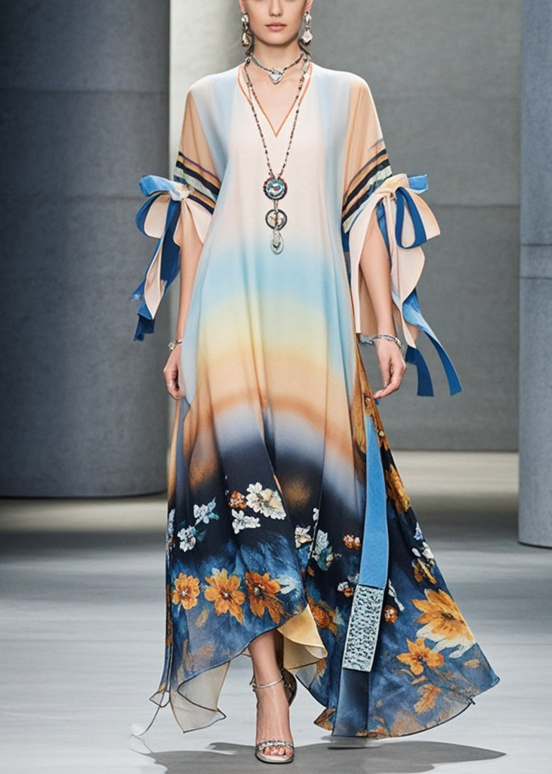 Oversized Print Chiffon Dress Petal Sleeve