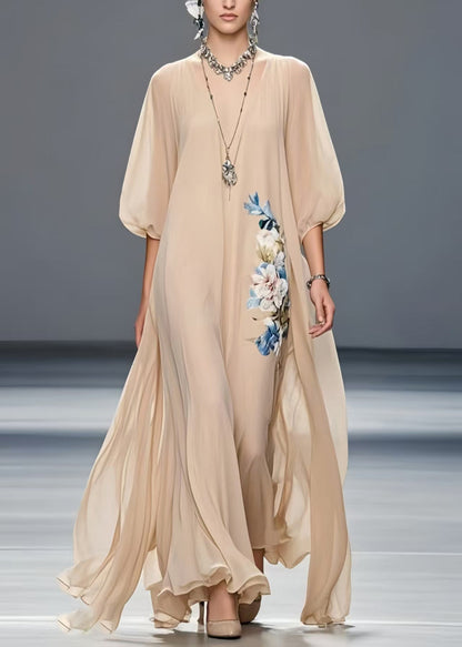 Art Khaki Oversized Chiffon Holiday Dress Summer