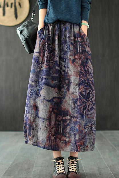 Retro Print Elastic Waist Wild Skirt