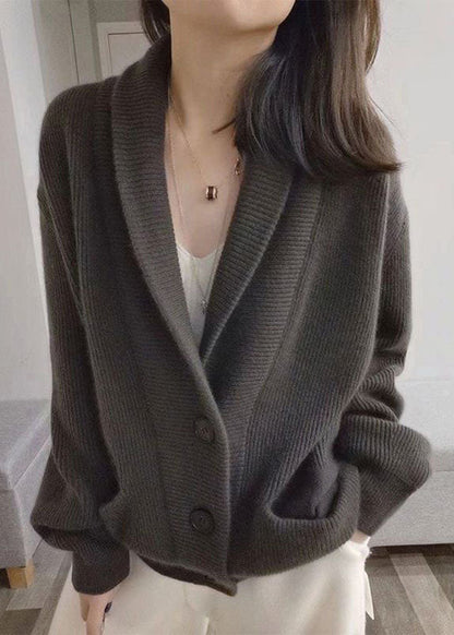 Grey V Neck Chunky Oversized Knit Cardigans Spring
