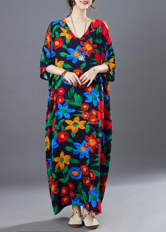 Black Oversized Print Cotton Long Dress Summer