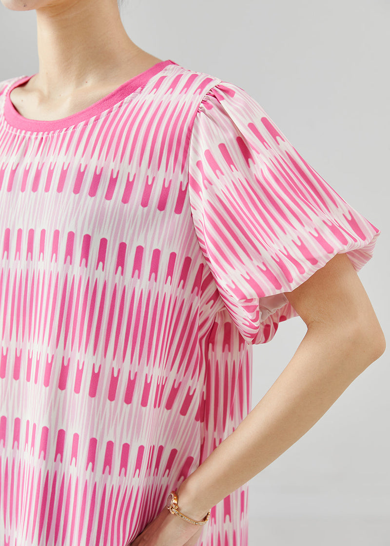 Pink Print Cotton Mini Dresses Summer