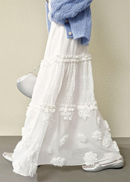 White Ruffled High Waist Cotton Skirts Summer