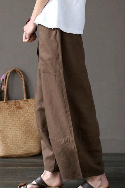 Coffee Loose Cotton Linen Ankle Length Pants Outfits