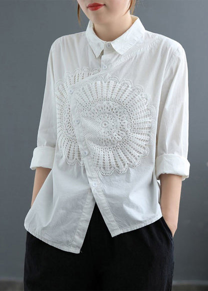 White Asymmetrical Patchwork Lace Blouses Spring