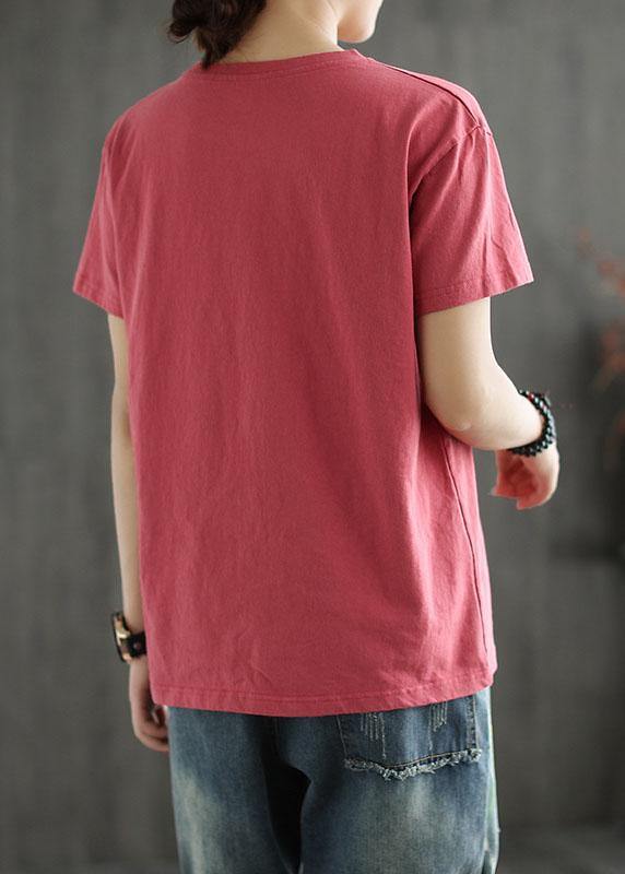 Green Print O-neck Cotton T Shirt Summer