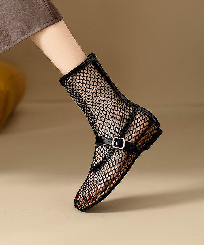 Black Boots Hollow Out Breathable Mesh Splicing