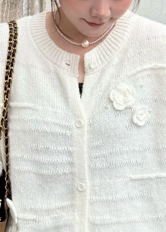 White O Neck Button Cozy Knit Coats Fall