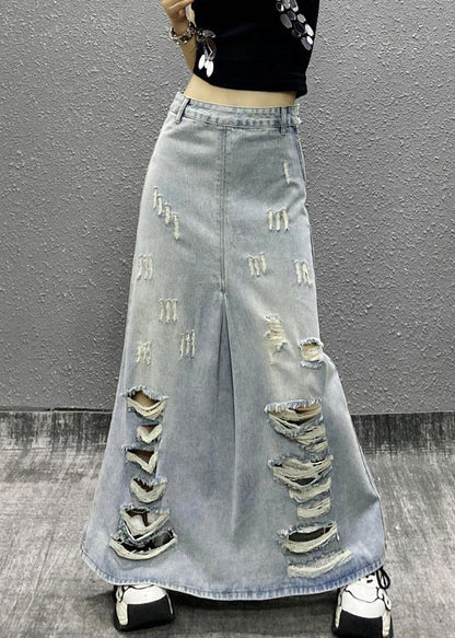 Light Blue Pockets High Waist Denim Skirt Summer