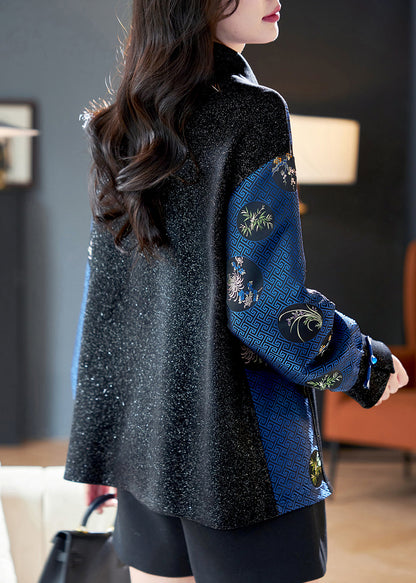 Black Peter Pan Collar Print Patchwork Shirts Spring
