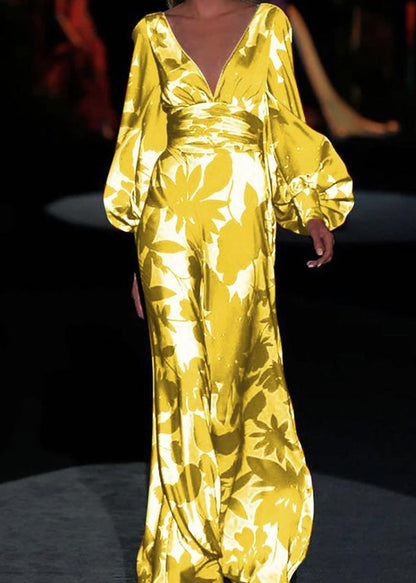 Classy Red White V Neck Print Cotton Dresses Long Sleeve