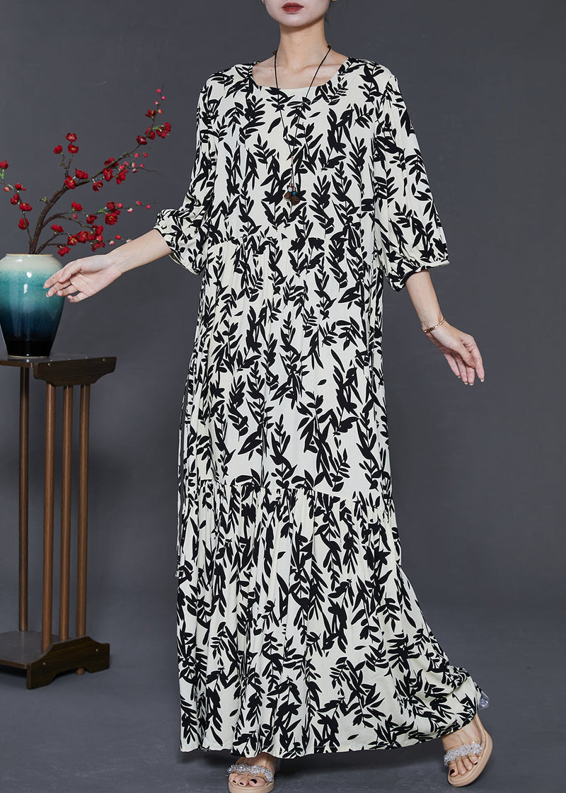 French Black Print Cotton Holiday Dress Summer