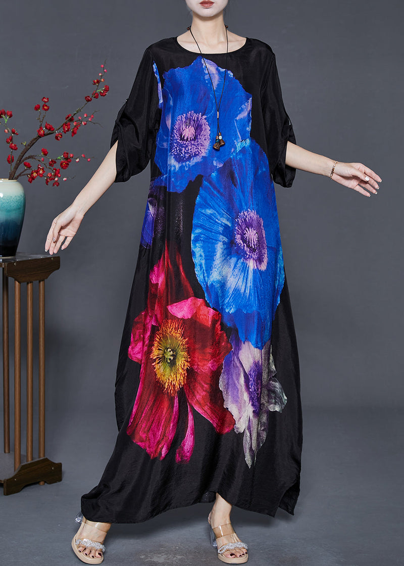 Blue Silk Holiday Dress Oversized Spring