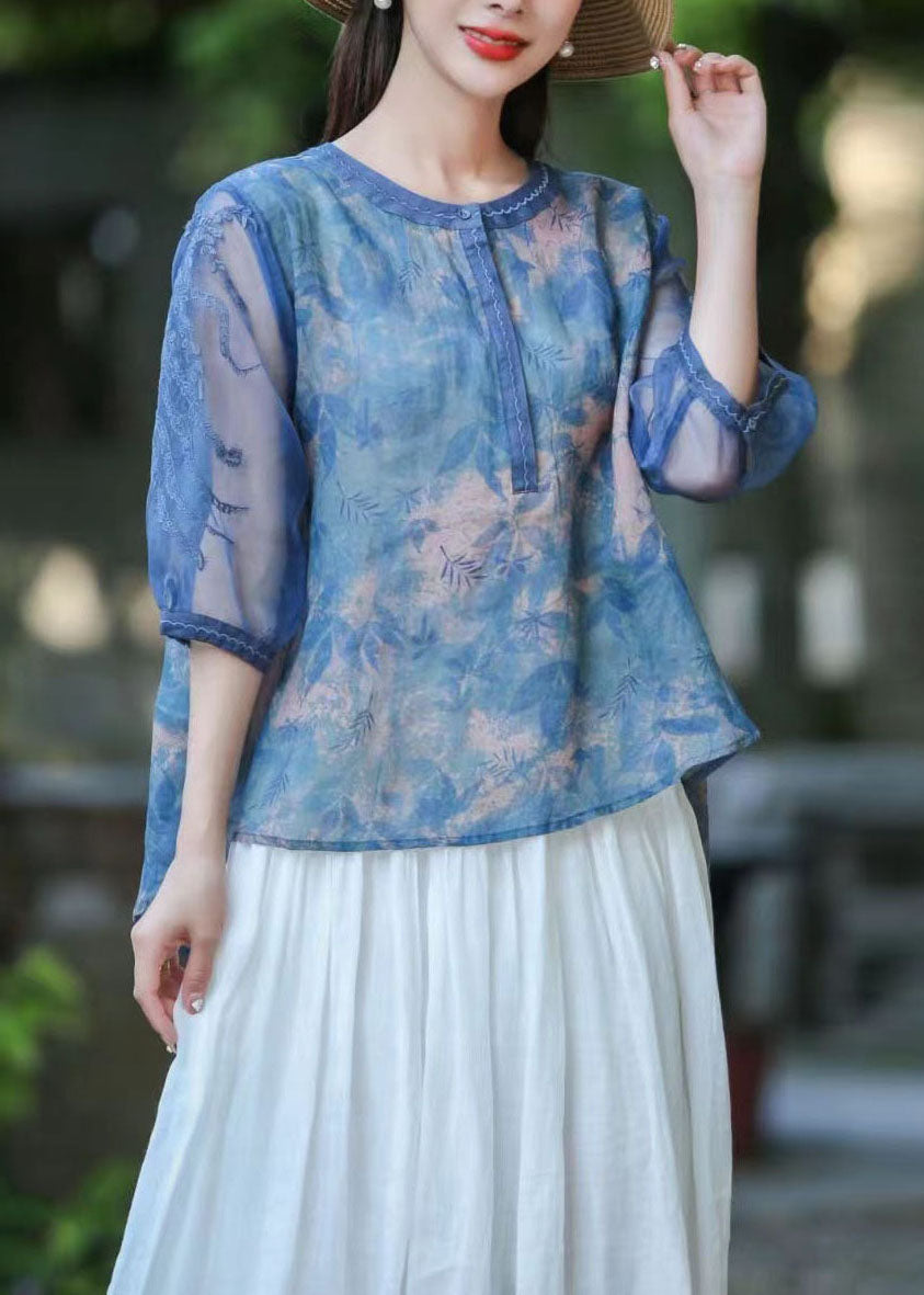 Green O Neck Organza Embroidered Patchwork Linen Top Summer